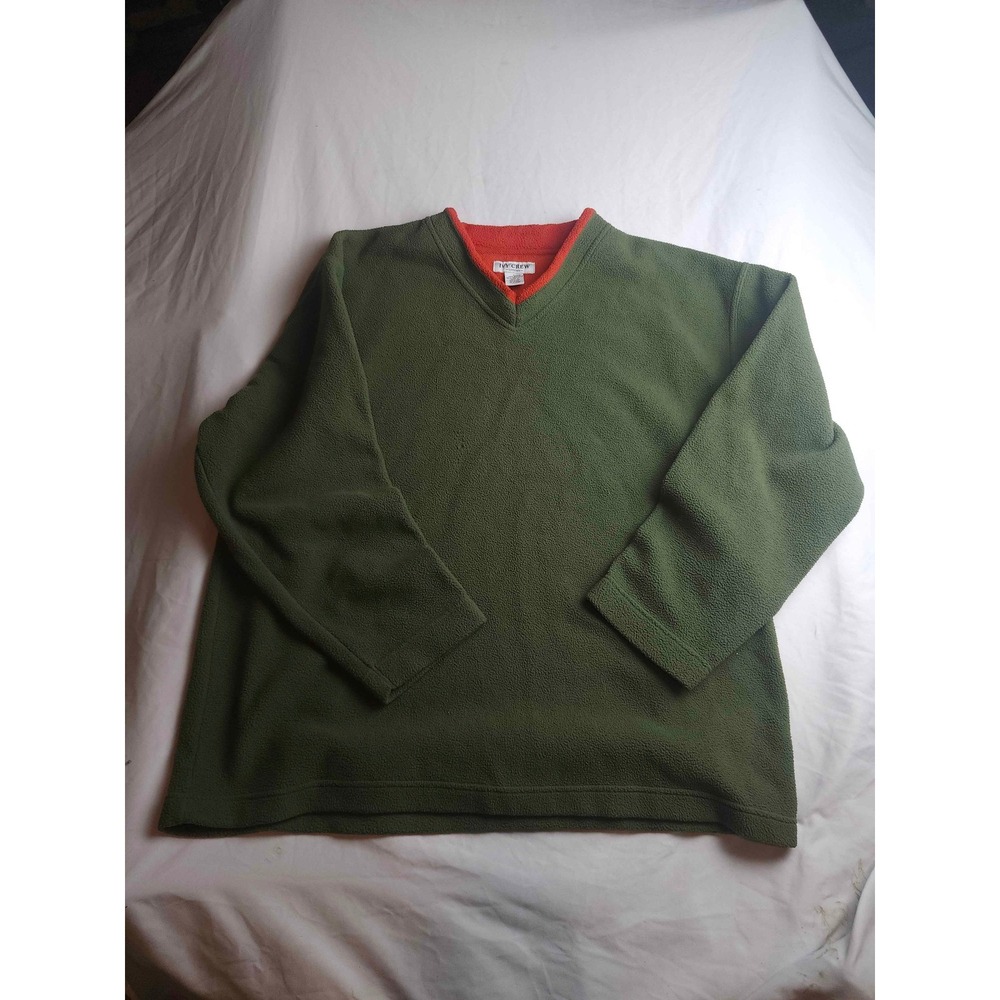 Ivy Crew Options Mens Large Olive Green Orange V-Neck Fleece Pullover Sweater